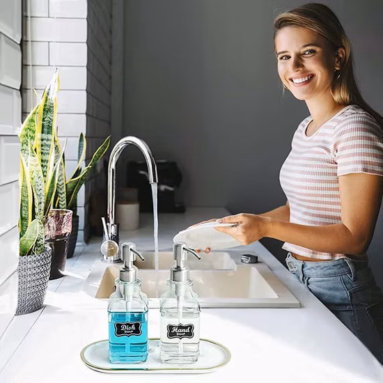 Bottiglia di pompa per erogatore di sapone per le mani in acciaio inossidabile da 330 ml di vendita calda per bottiglia di vetro rotonda